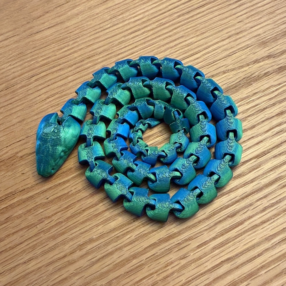 3d printed blue and green snake